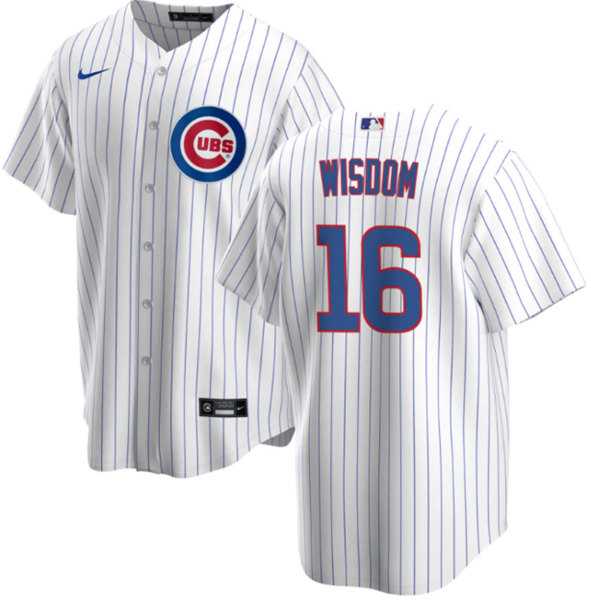 Mens Chicago Cubs #16 Patrick Wisdom White Cool Base Stitched Baseball Jersey Dzhi